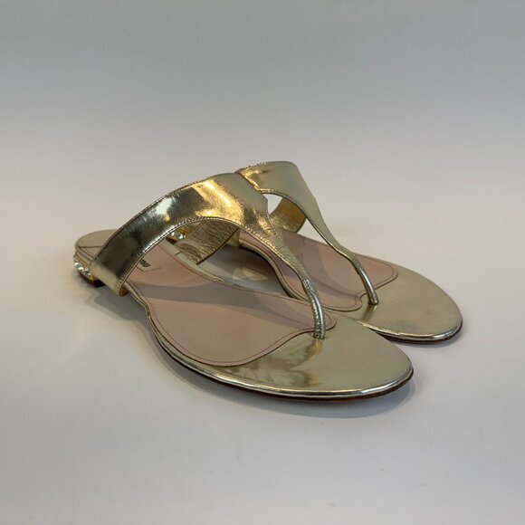 Miu Miu Metallic Gold Sandals with Rhinestone Heel Design, Size 41 EU - Picture 2 of 16